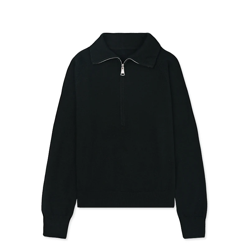 《香香严选》70028-1：半拉链翻领套头毛衣秋冬宽松简约针织衫上衣