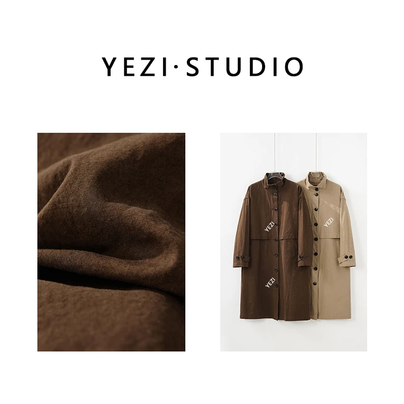 【松弛出行】重磅复古盐缩工艺匹马棉亚麻可立领长风衣25104001