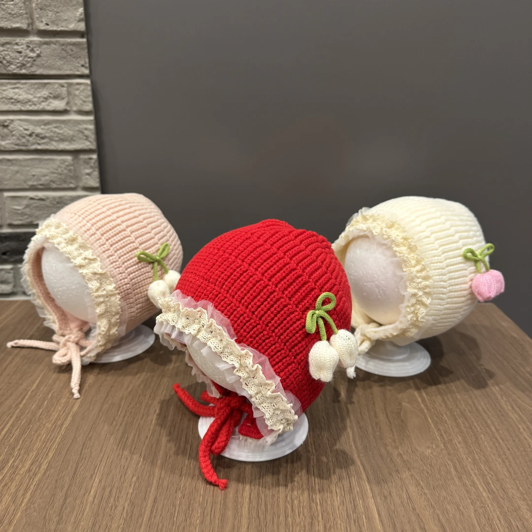 【软糯甜心】婴儿帽子秋冬女宝宝可爱花朵毛线帽防风护耳针织帽
