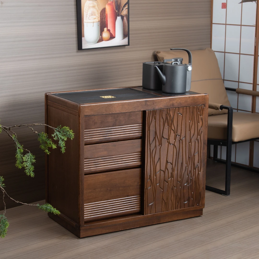 乌檀木茶水柜家用小型可移动泡茶台烧水壶一体茶边柜茶桌侧边边几