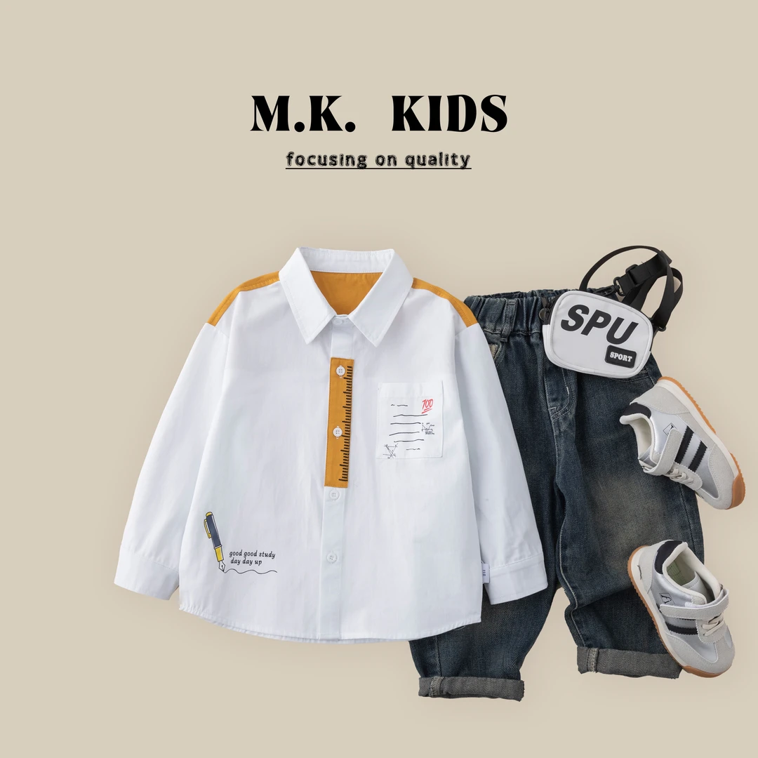 现货儿童春款衬衫2025新款男童纯棉时尚长袖上衣CA8228华子童装