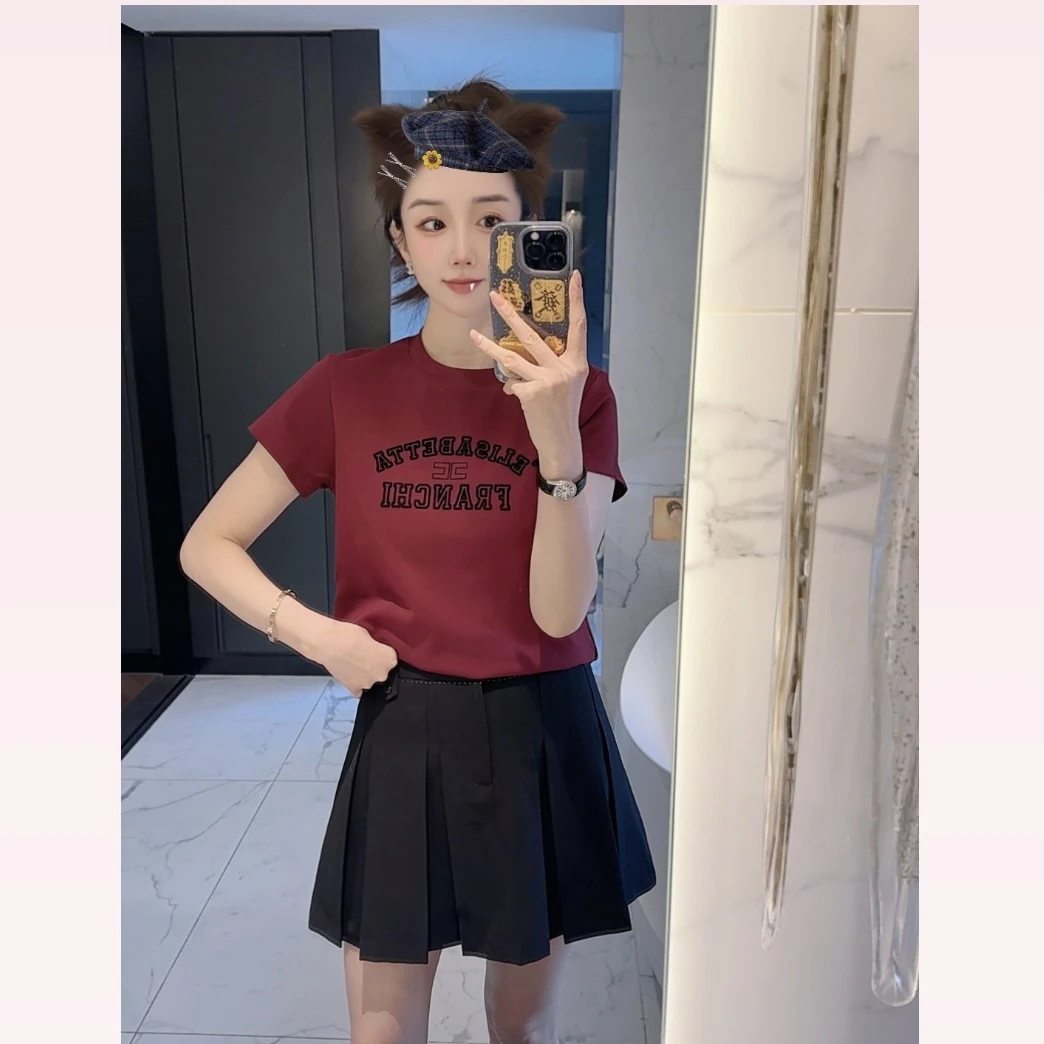 【大静静】字母设计·红色复古短袖DJJ1978