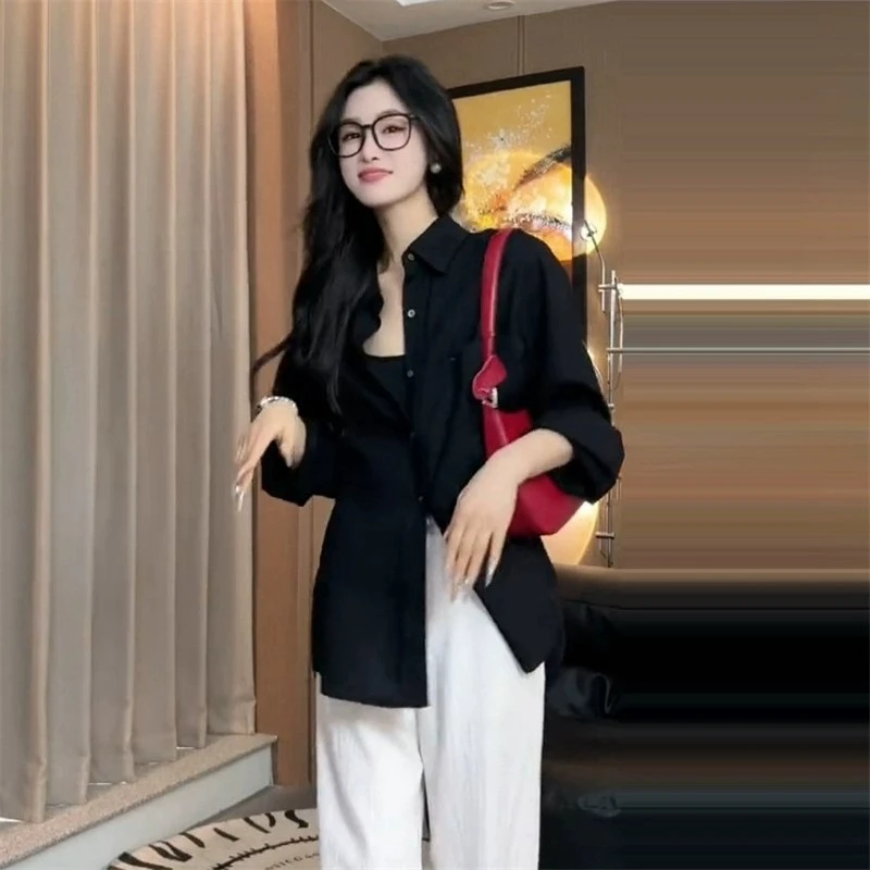 春秋款气质松弛感黑色衬衫2025新款女轻奢高级感别致开衫长袖上衣