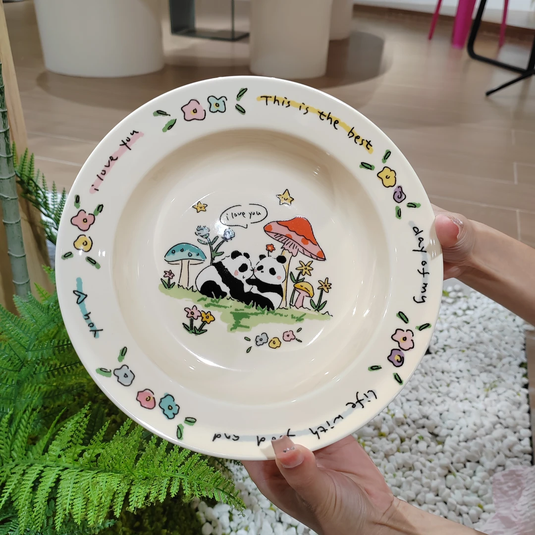 【Pony卡通盘】陶瓷卡通熊猫汤盘水果盘深盘点心盘饺子盘釉下彩