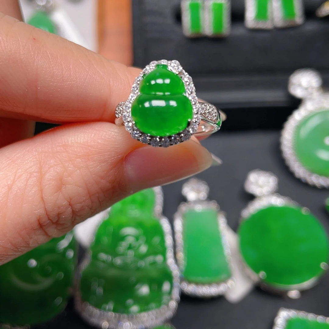 银S925镶嵌戒指翡翠戒指6323