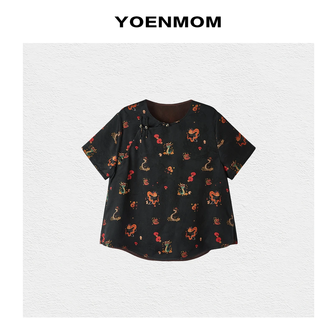 YOENMOM·巳蛇如意·100桑蚕丝香云纱Q萌可爱印花减龄款轻国风上衣