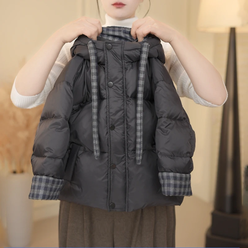 2025冬季新款儿童男女童韩版厚款时尚格子百搭连帽保暖棉服潮