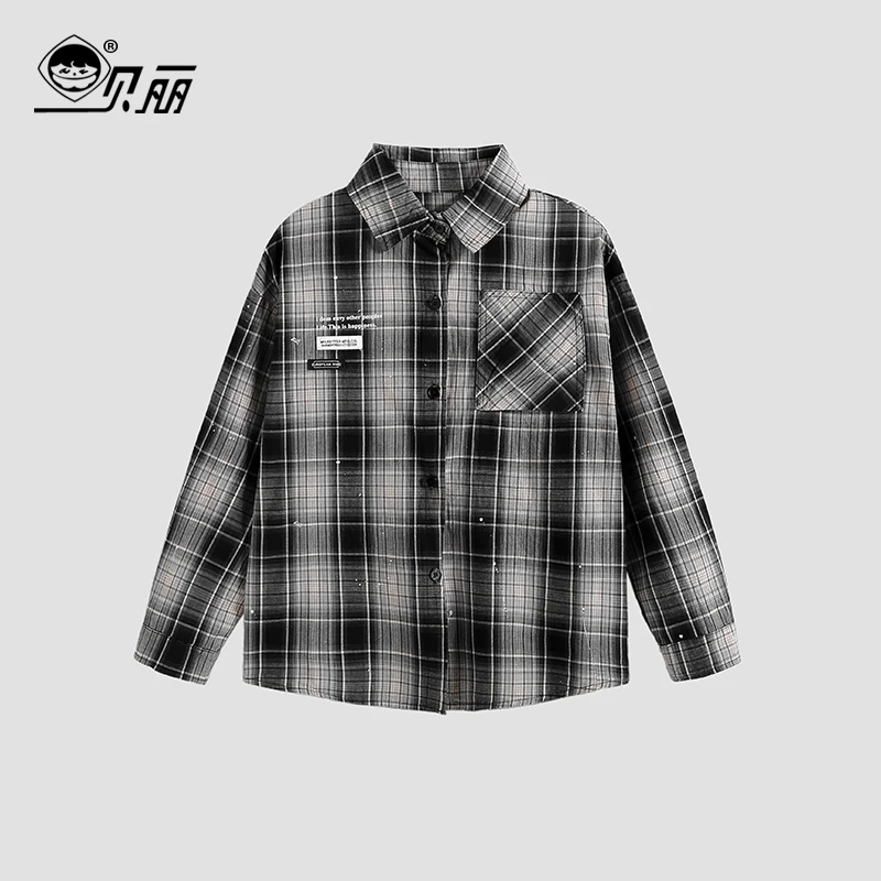 儿童春装2025新款格子衬衫中大童春季韩版百搭洋气衬衣男童上衣