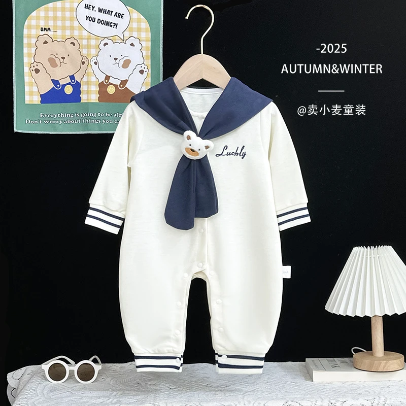 连体衣婴儿春秋款可爱宝宝超萌衣服韩系婴幼儿海军领长爬满月百天