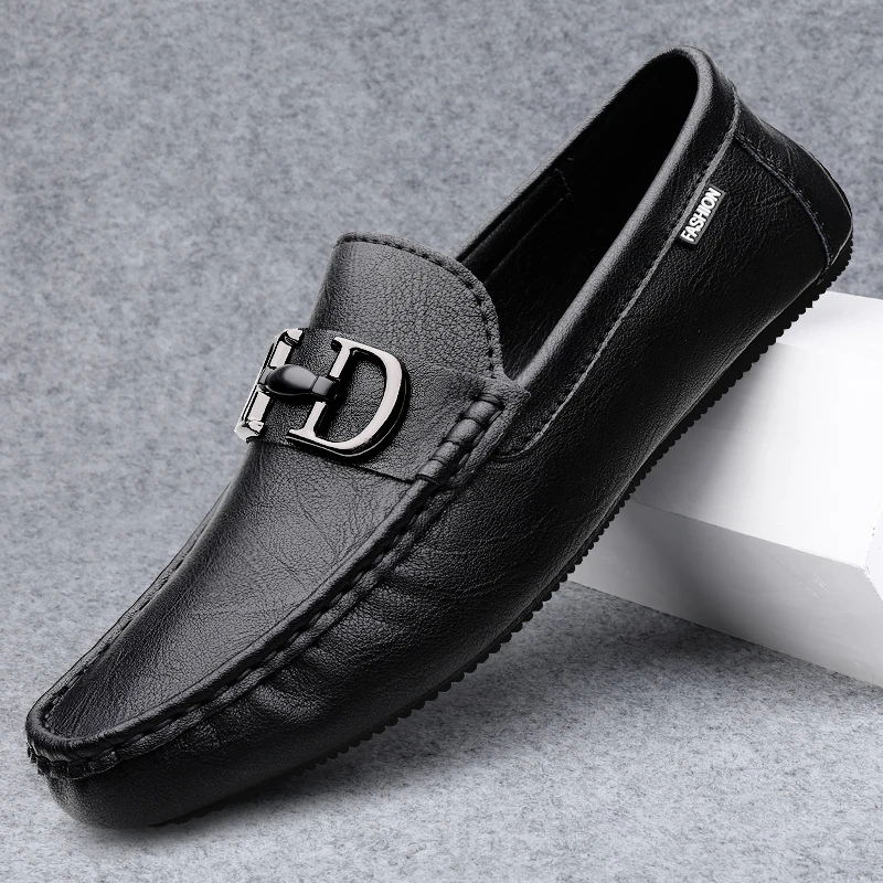 欧洲站2025夏季新款男士豆豆鞋真皮透气英伦轻奢百搭潮流休闲皮鞋