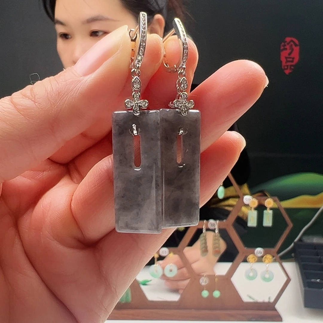 银S925镶嵌翡翠耳饰