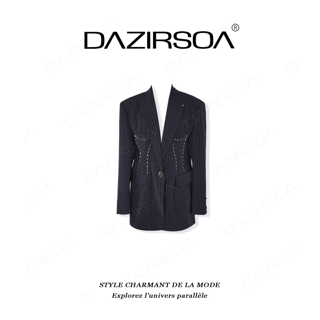 DAZIRSOA/达姿"普罗旺斯" 设计师款时髦条纹收腰西装外套 P503