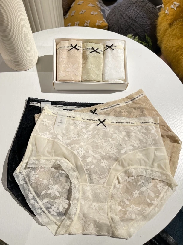 3条装 晚香玉影 提花蕾丝中腰大包臀女士内裤