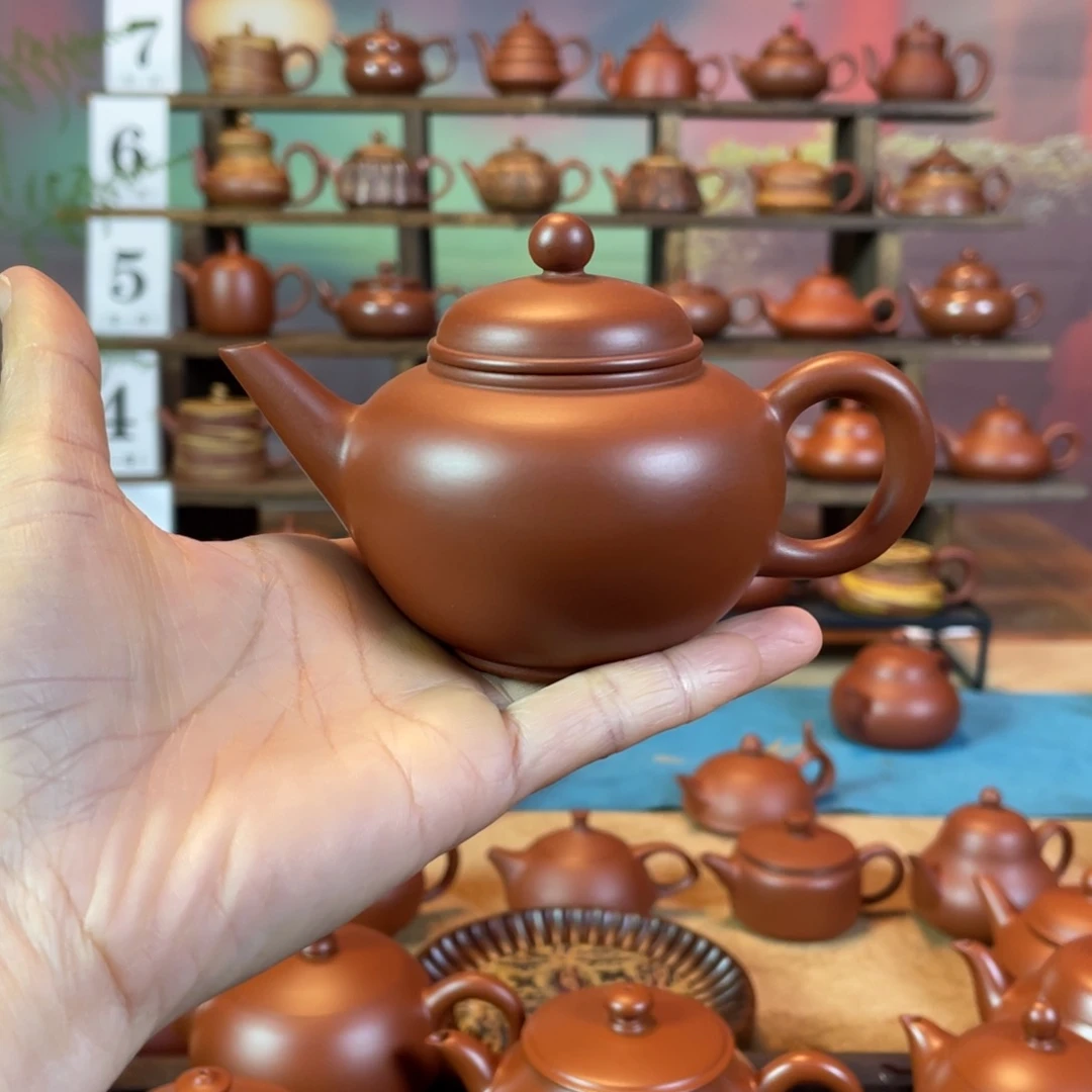 茶壶紫砂无*潮州手工手拉朱泥水平壶