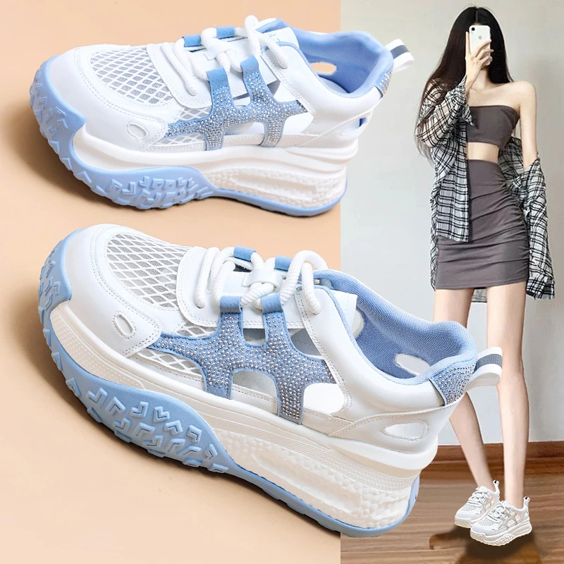 小白鞋百搭透气学生网红网面老爹鞋运动鞋女鞋厚底风
