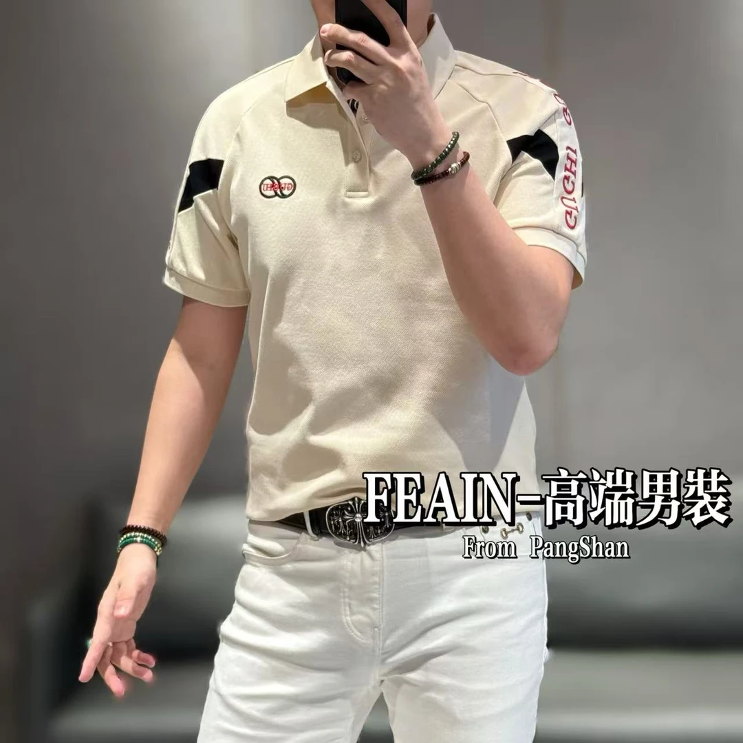 【雷迪·凯奇】男士立体擦肩袖拼接字母比马棉大珠地男士短袖Polo016