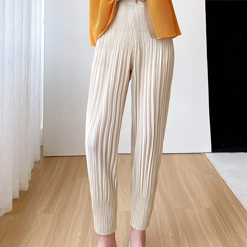 【褶二喜】休闲舒适百搭宽松小脚萝卜铅笔裤女夏季新款褶皱气质