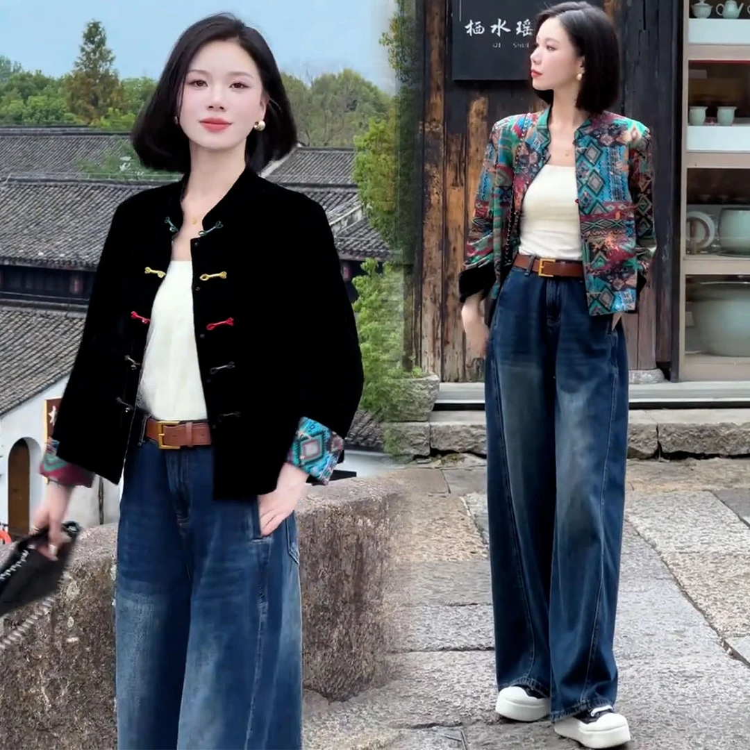 雅鹿新中式国风别致盘扣外套女2025秋季新款百搭显瘦双面穿外套潮