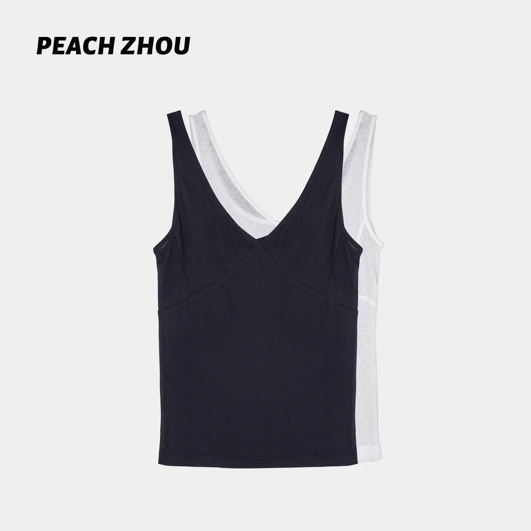 『PEACHZHOU』纯欲超柔亲肤正反两穿V领纯色宽松遮副乳背心内搭吊带