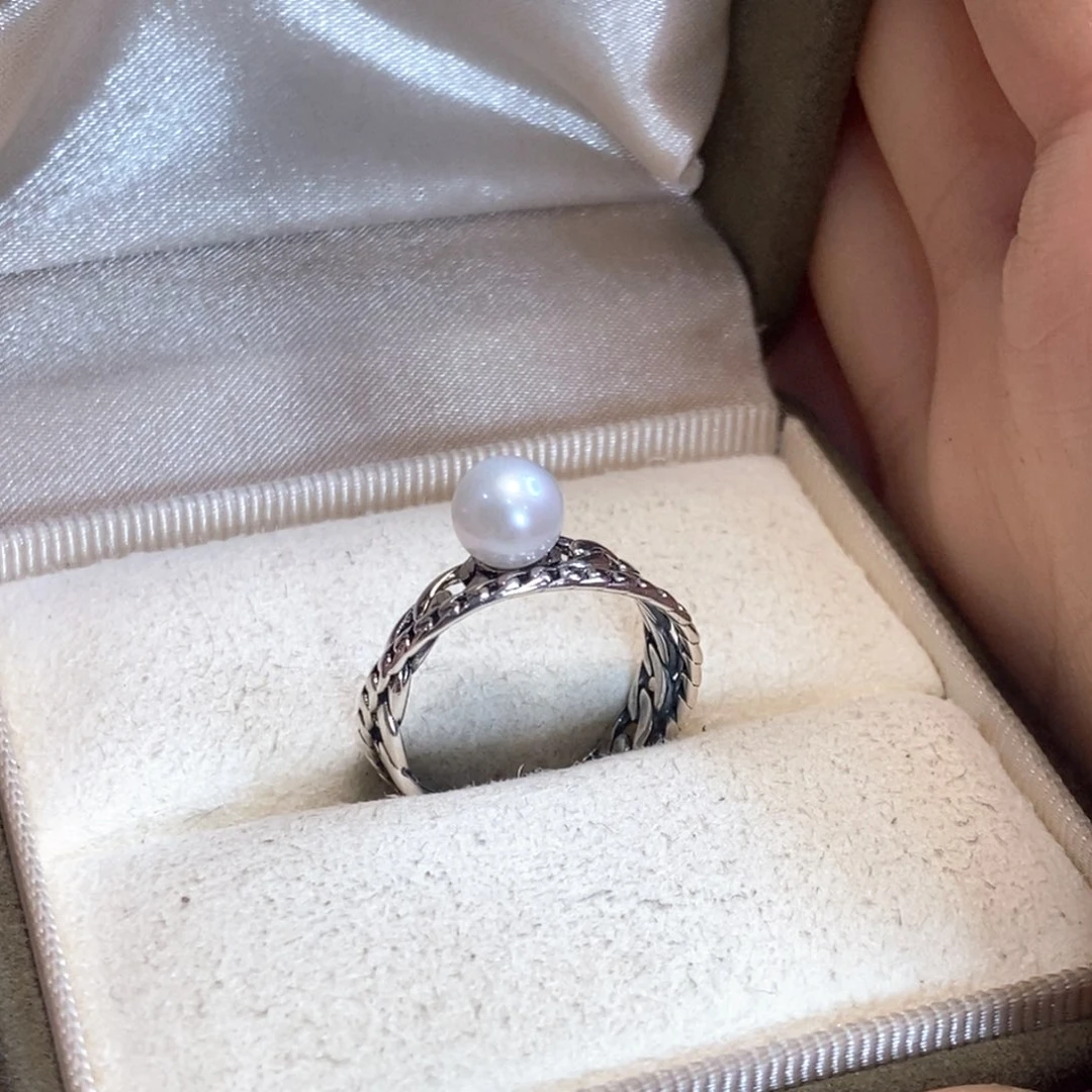 戒指银S925镶嵌淡水珍珠