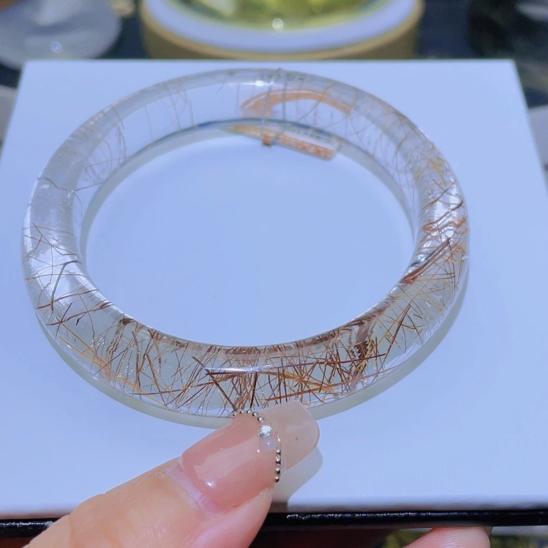 水晶手镯未镶嵌天然铜发晶圆条54➕圈口