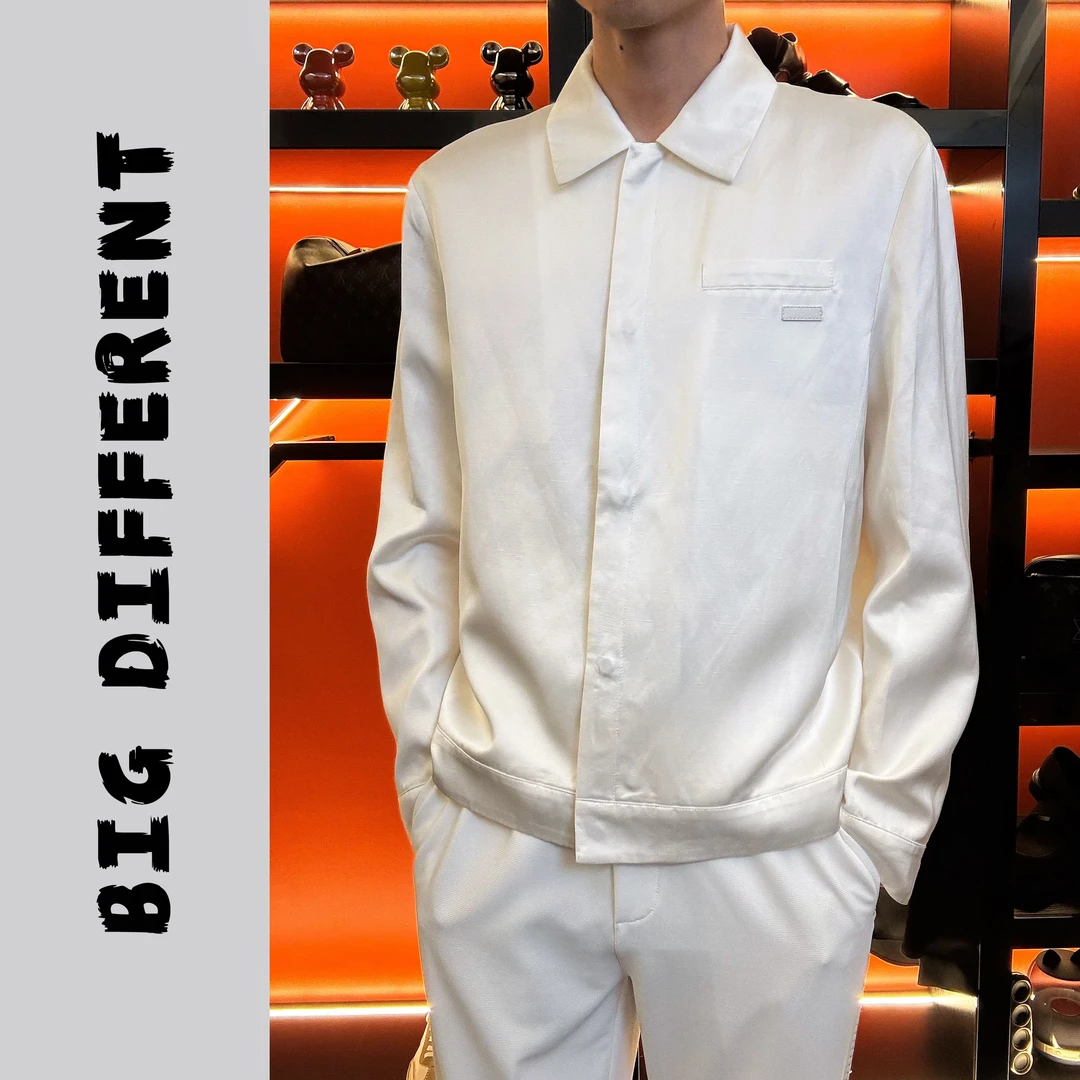 特价甩│2025春夏新品│ 男士商务休闲醋酸亚麻配皮修身翻领夹克