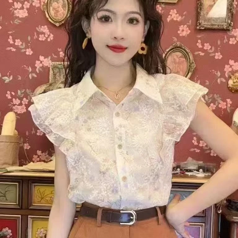 衬衫女夏款新款2024夏季衬衣独特漂亮小衫小飞袖上衣