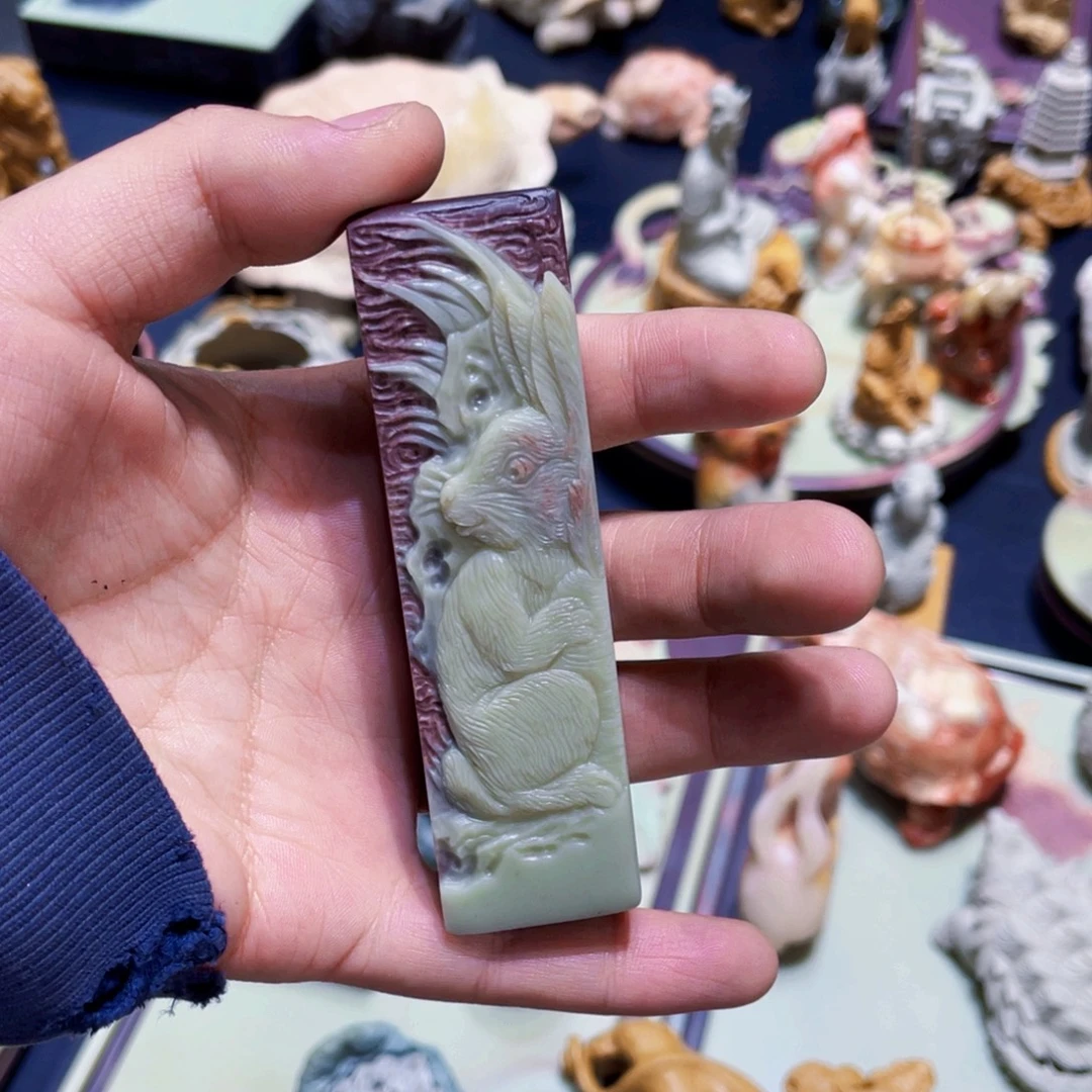 紫袍玉兔子镇尺印章精品