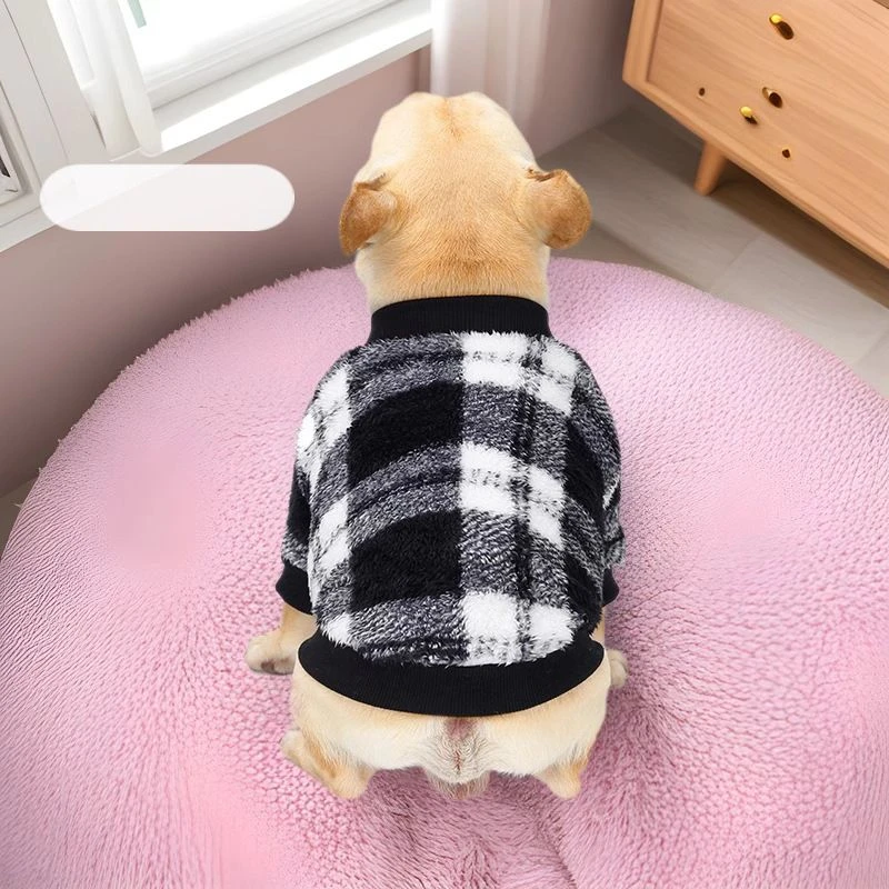 狗衣服多巴胺宠物衣服加厚保暖狗狗绒衣经典格子泰迪法斗狗衣服