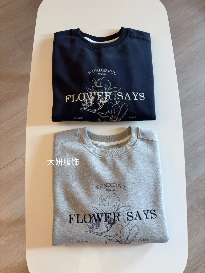 “花语”卫衣。韩系气质！韩版长袖百搭宽松圆领卫衣上衣