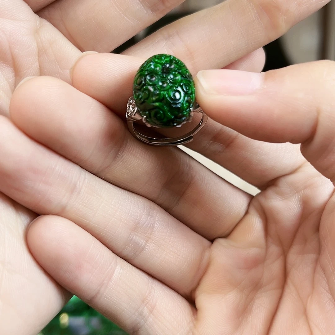 翡翠戒指银S925镶嵌戒指多样性