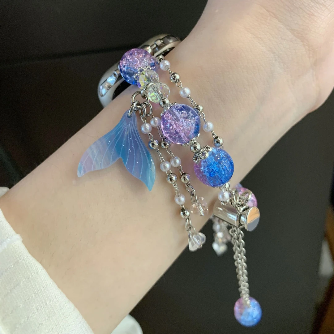 适用苹果手表s10表带星河璀璨人鱼串珠链iwatchs9876/se2表带女生