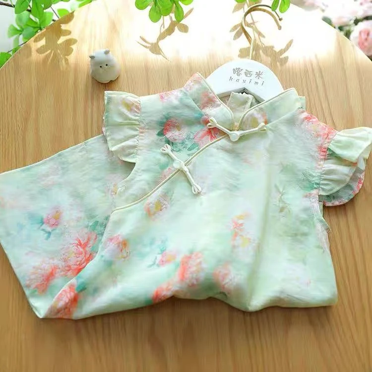 女童旗袍连衣裙2025夏季新款儿童国风中大童中式汉服碎花公主裙