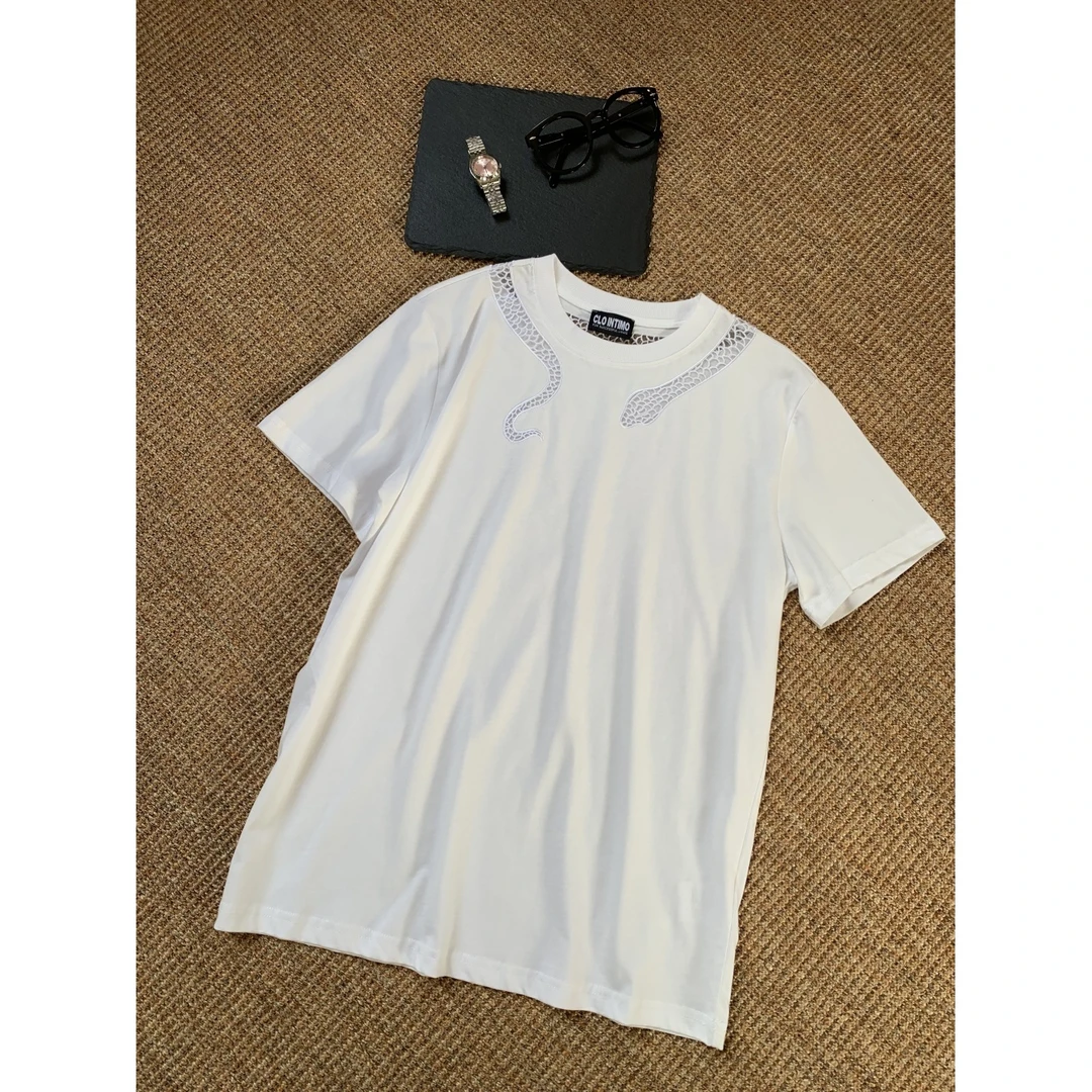 网格刺绣蛇短袖T6155