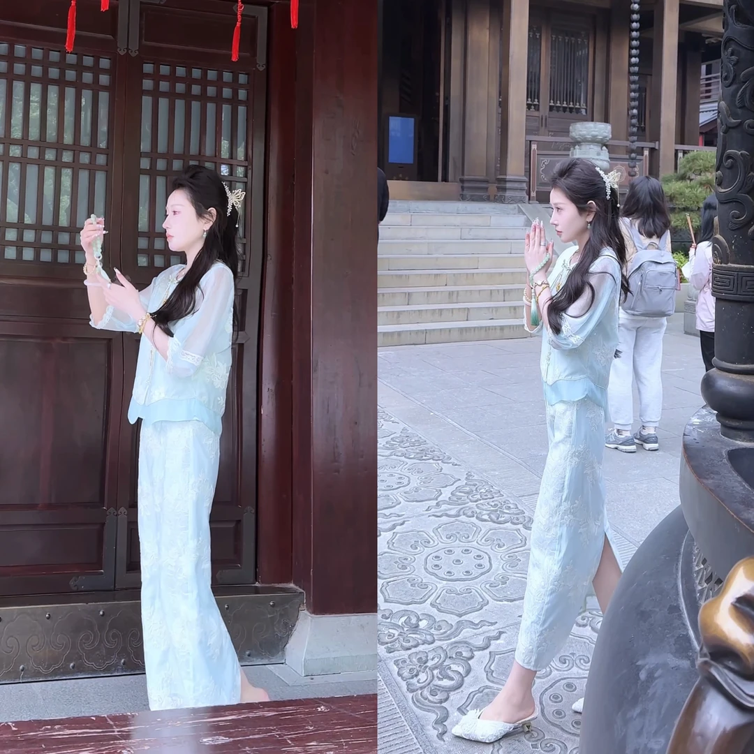 【婷婷】《天青色》全刺绣 层次感国风半裙套装 TTZ2SX197【Q】