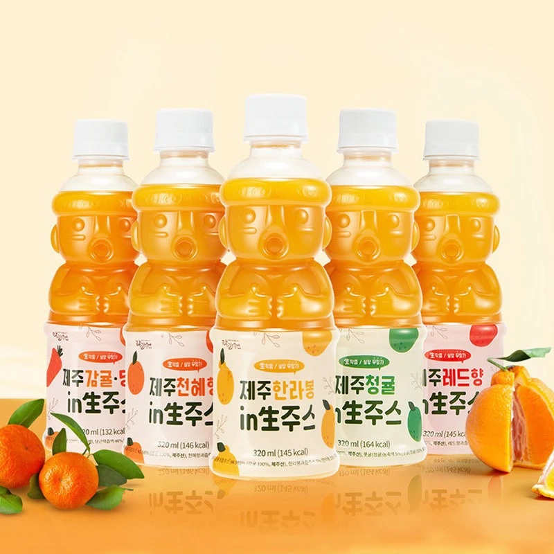 韩国原装进口济州岛特产石头老人柑橘果汁饮料320ml*4瓶99%果汁
