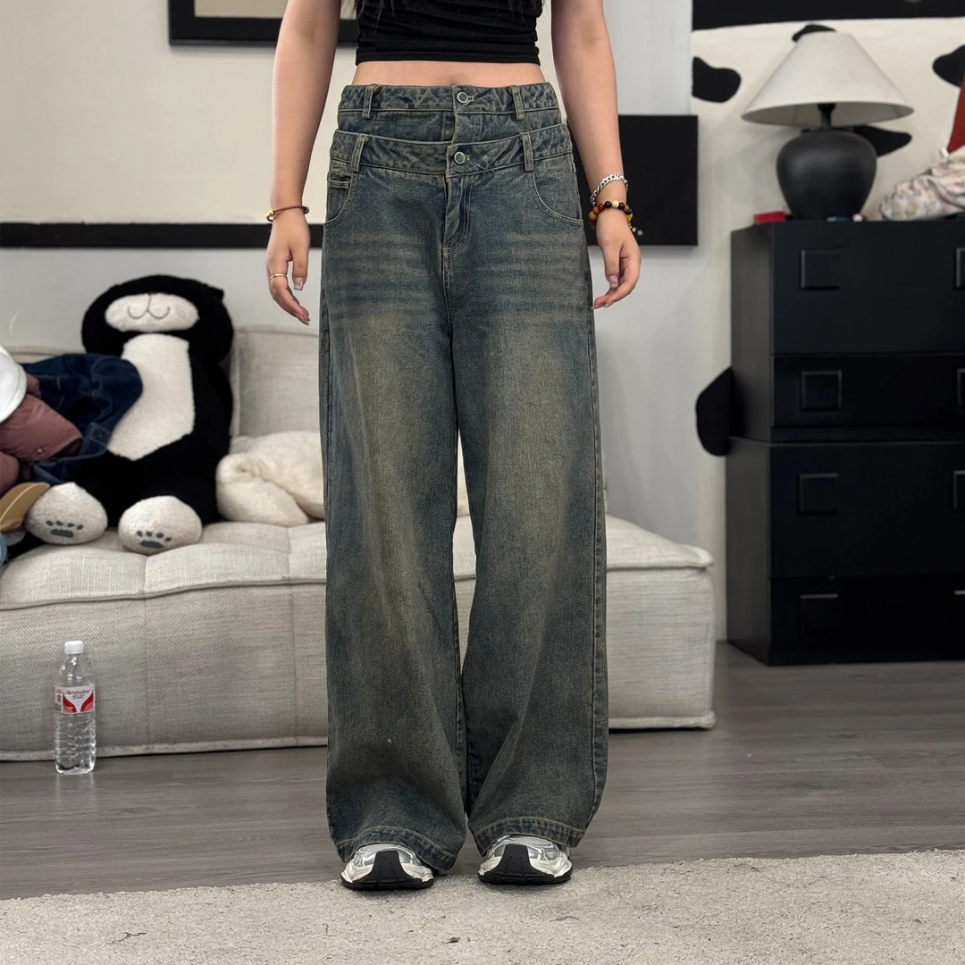 橘子罐头25新款直筒复古做旧显瘦美式高腰百搭宽松水洗牛仔裤