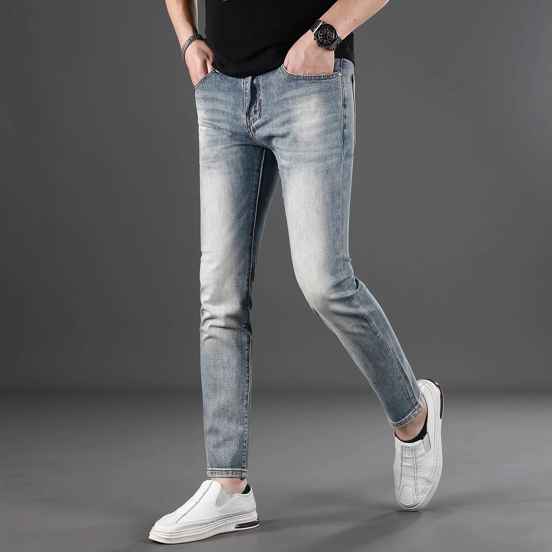 轻奢男士牛仔裤男款爆款2025新款夏季薄款修身小脚高端弹力九分裤