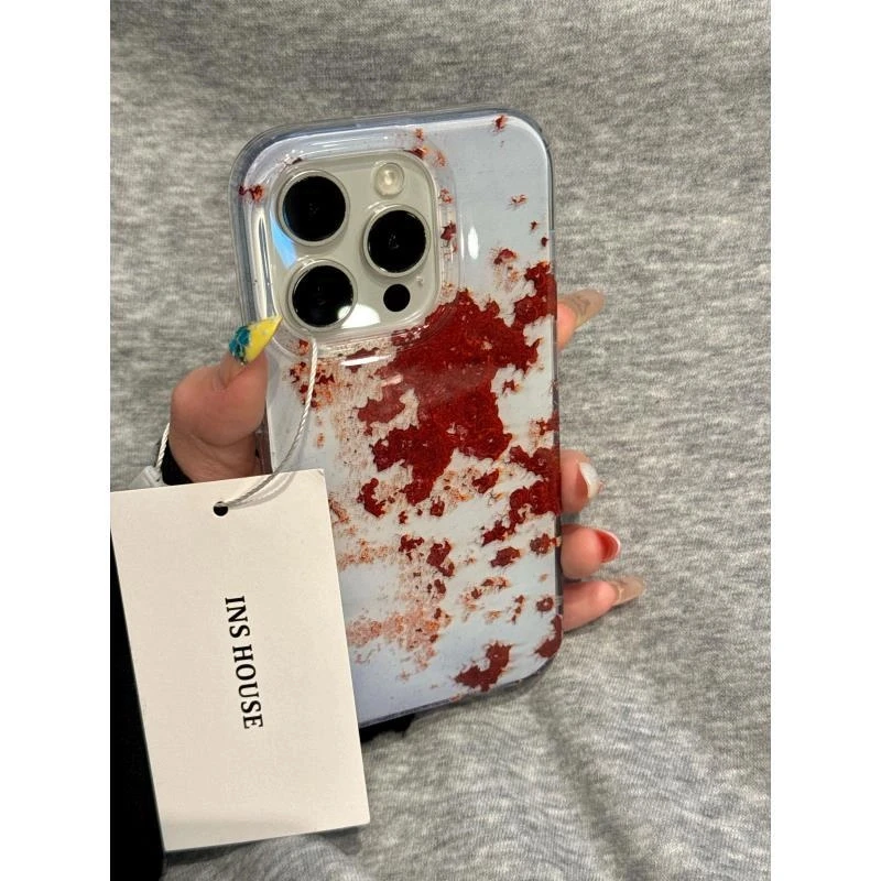 个性ins复古搞怪蓝白底锈块适用iphone16promax苹果15手机壳14pro