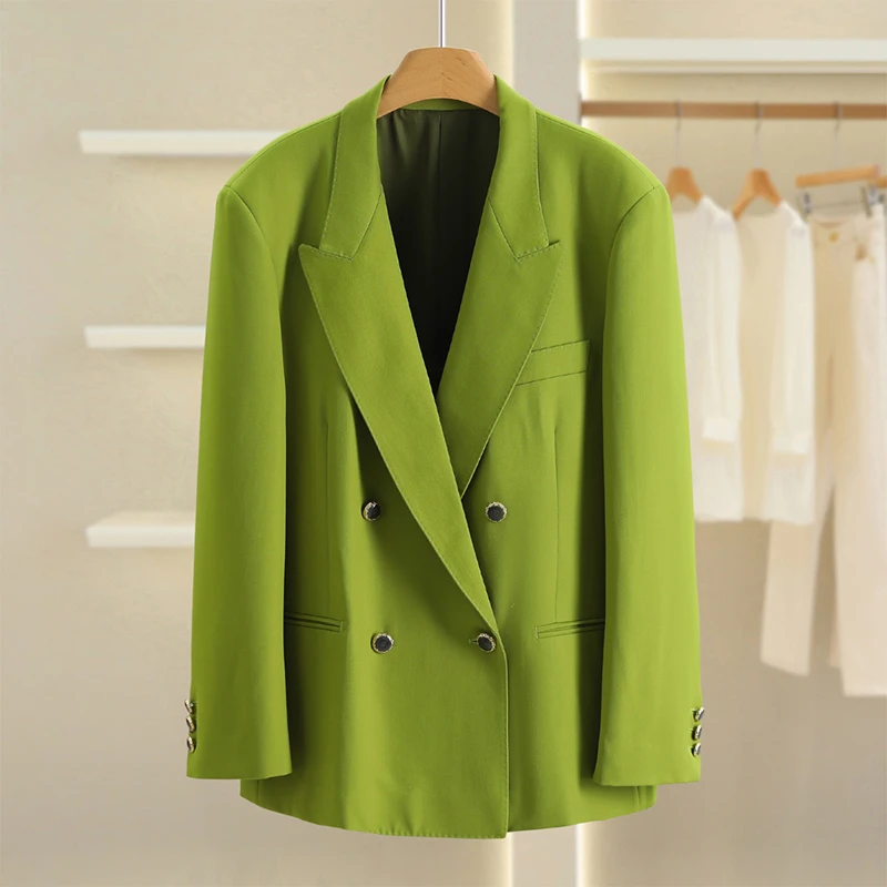 K011-【尖】通勤风宽松双排扣休闲西装外套#VKJ57W025