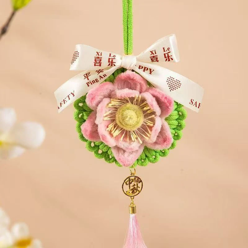 中秋节兔子小挂件装饰手工编织花环diy材料包车载随身挂饰礼G406