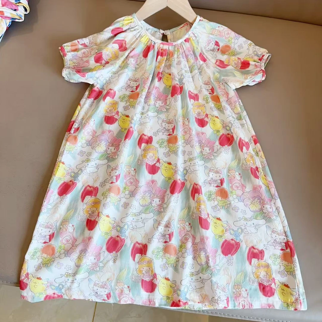 322玉桂女童夏日中长款连衣裙俏皮童真短袖圆领设计舒适又可爱