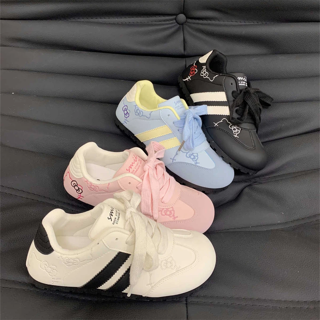 可爱KT猫刺绣泡芙鞋女德训鞋2025新款韩系chic百搭板鞋休闲小白鞋