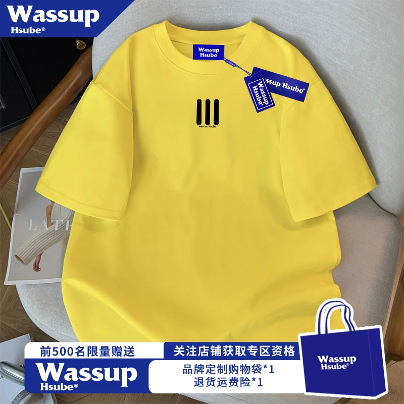 WASSUP HSUBE夏季简约风男女休闲百搭纯棉短袖T恤个性印花上衣潮