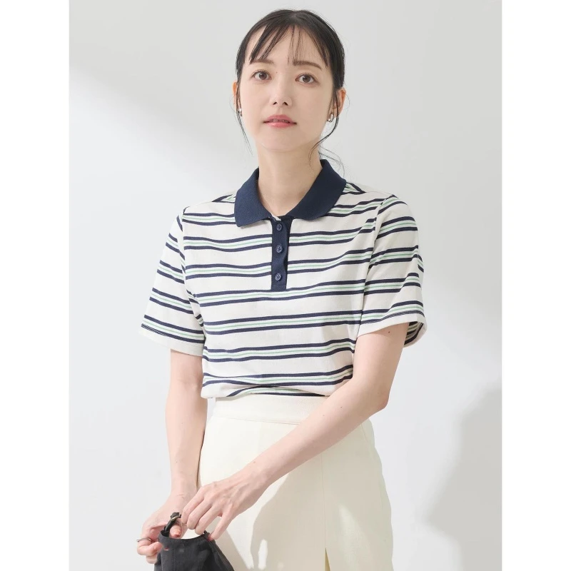 【六哥家】 E 简约通勤百搭小个子polo衫条纹短款休闲t恤时尚