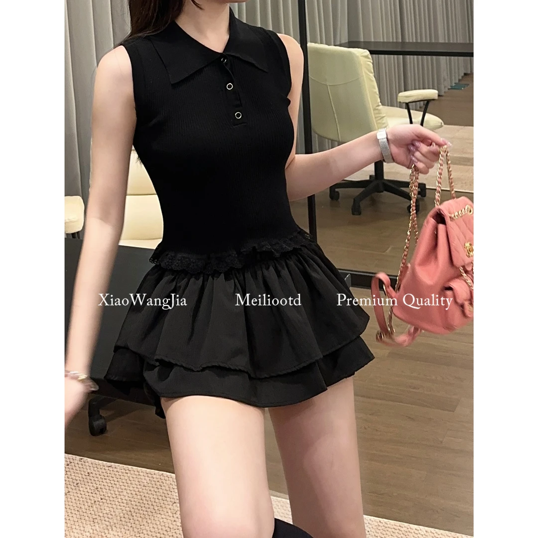 小王家/MEILI休闲风吊带上衣显瘦无袖短款高腰ootd黑色气质修身