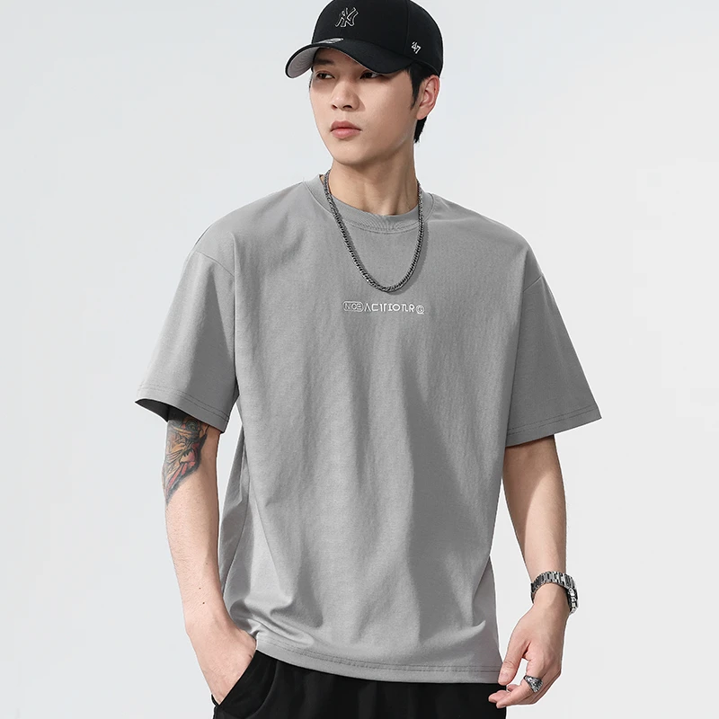 男款上衣圆领青年T恤2025夏季新款纯棉百搭宽松半袖字母短袖7313
