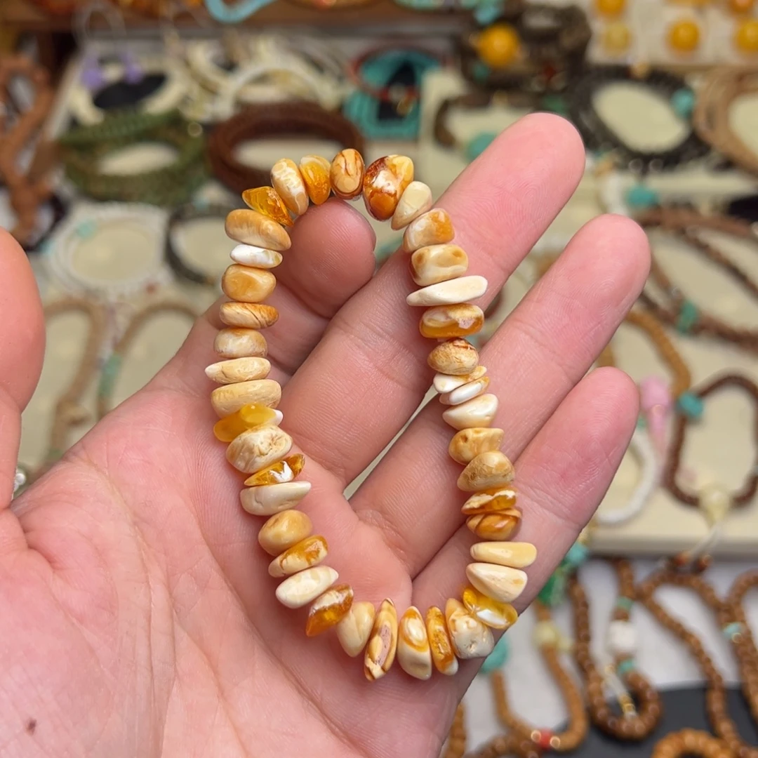 蜜蜡未镶嵌裸石随型手串