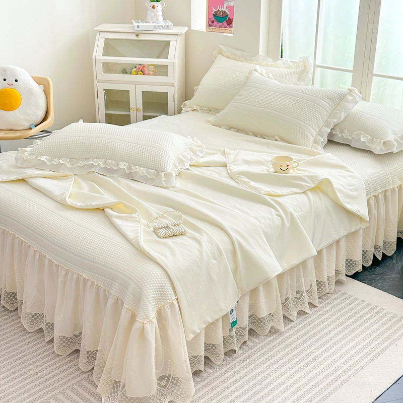 夏天专用高分子冰豆豆冰丝软凉席三件套床裙款可机洗空调被四件套