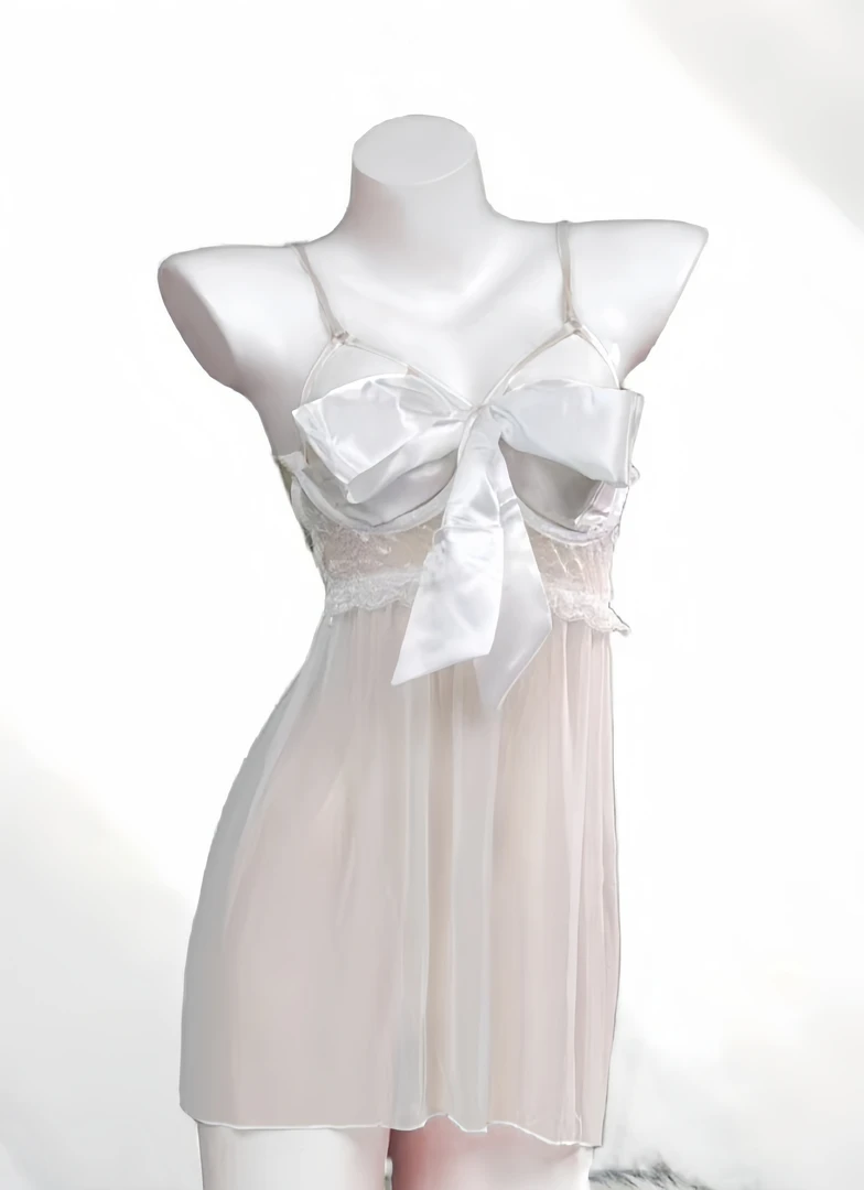 白纱【80-180斤】蝴蝶结性感吊带睡裙